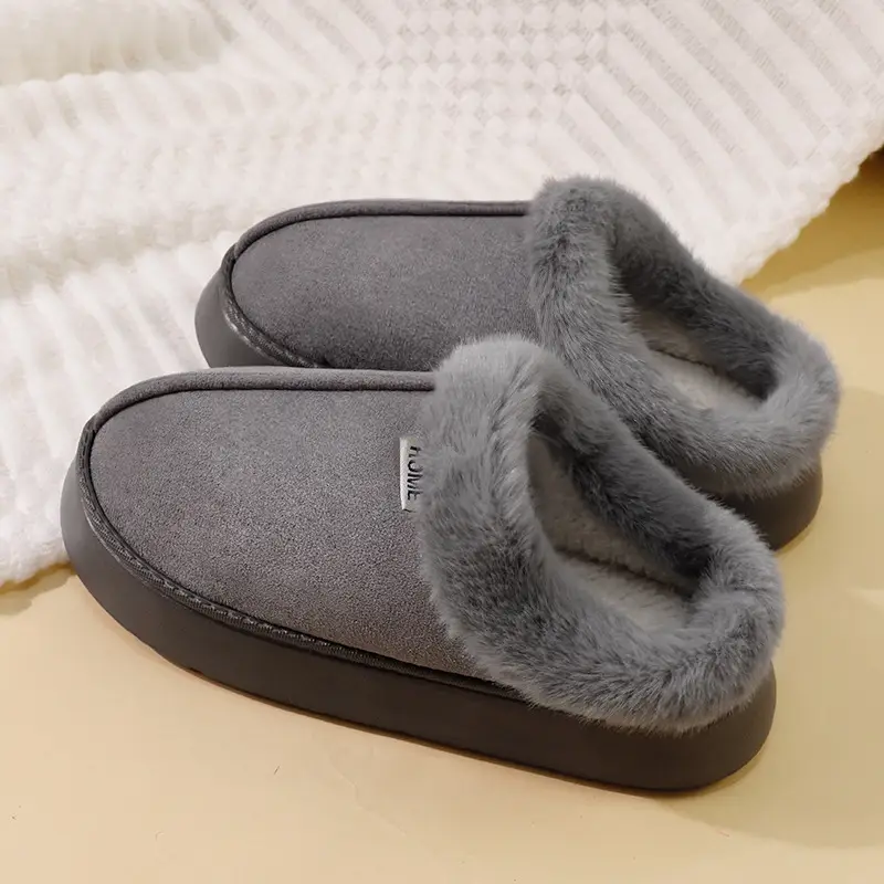 2026 New Style Home Closed-Toe Cotton Slippers for Women, Autumn and Winter Suede Indoor Thick-Soled Home Slippers for Men - Image 5