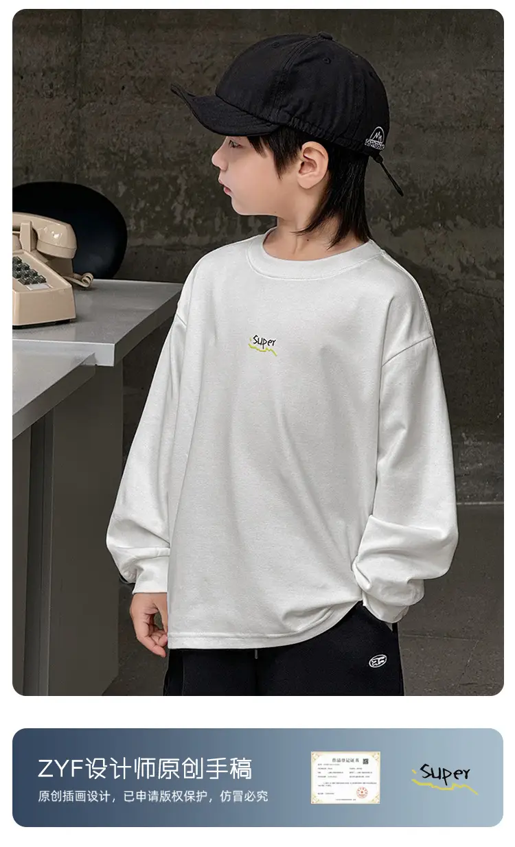 Kids Long Sleeve T-Shirt Grey 2026 Spring — feature 3