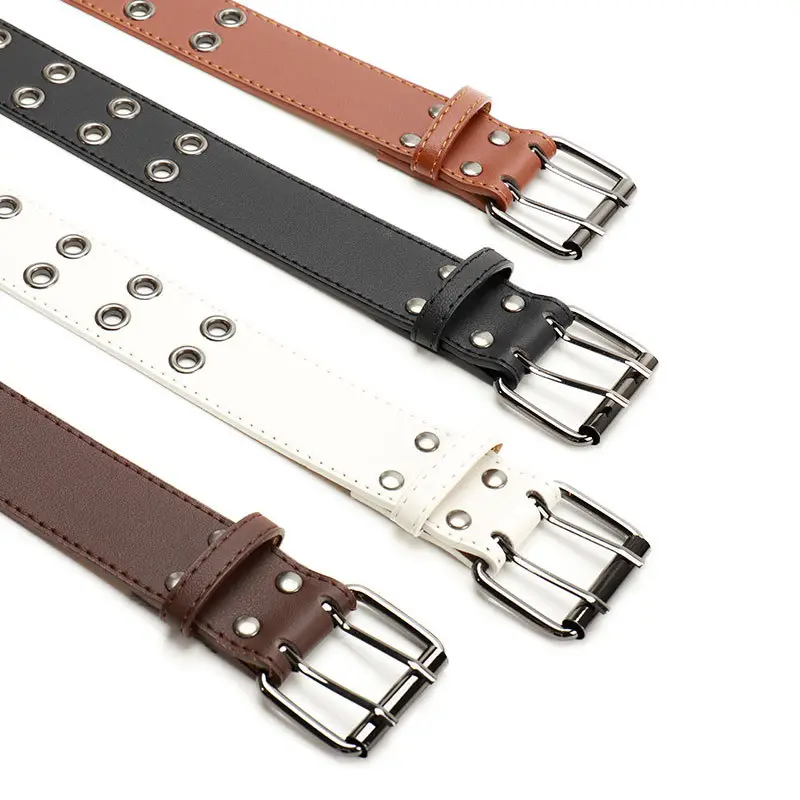 Punk Cross-Border Belt for Men Women Brown Black Eyelet - Image 6