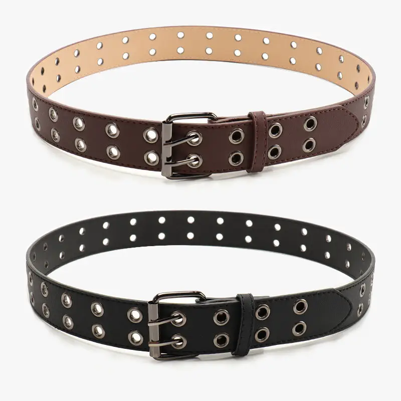 Punk Cross-Border Belt for Men Women Brown Black Eyelet - Image 7