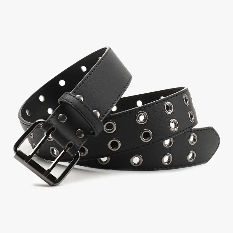 Punk Cross-Border Belt for Men Women Brown Black Eyelet - Image 8