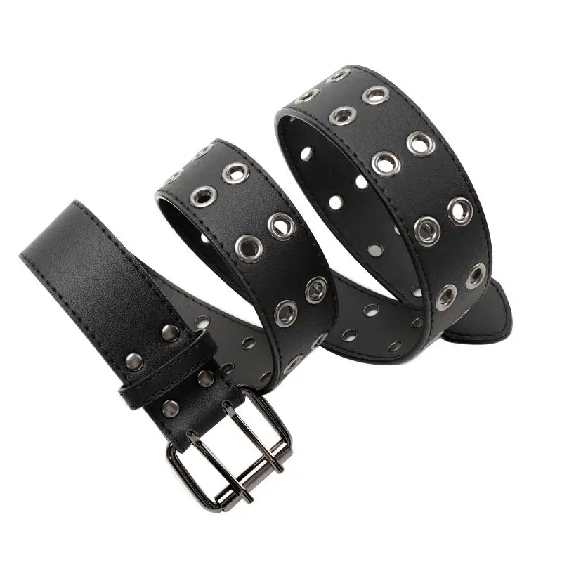 Punk Cross-Border Belt for Men Women Brown Black Eyelet - Image 9