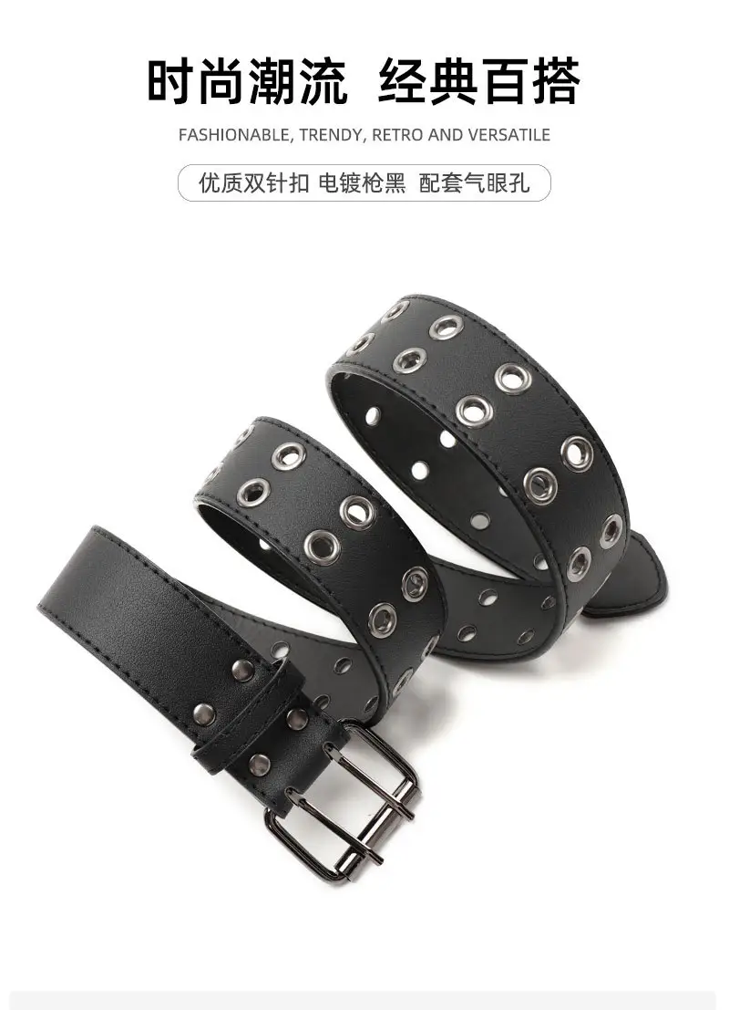 Punk Cross-Border Belt for Men Women Brown Black Eyelet — feature 10