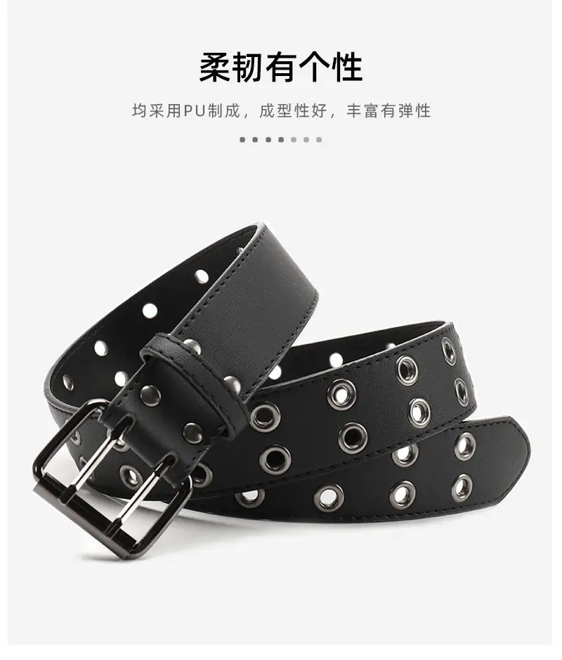 Punk Cross-Border Belt for Men Women Brown Black Eyelet — feature 11