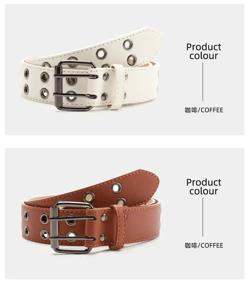 Punk Cross-Border Belt for Men Women Brown Black Eyelet — feature 14