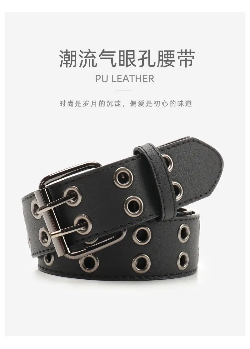 Punk Cross-Border Belt for Men Women Brown Black Eyelet — feature 18