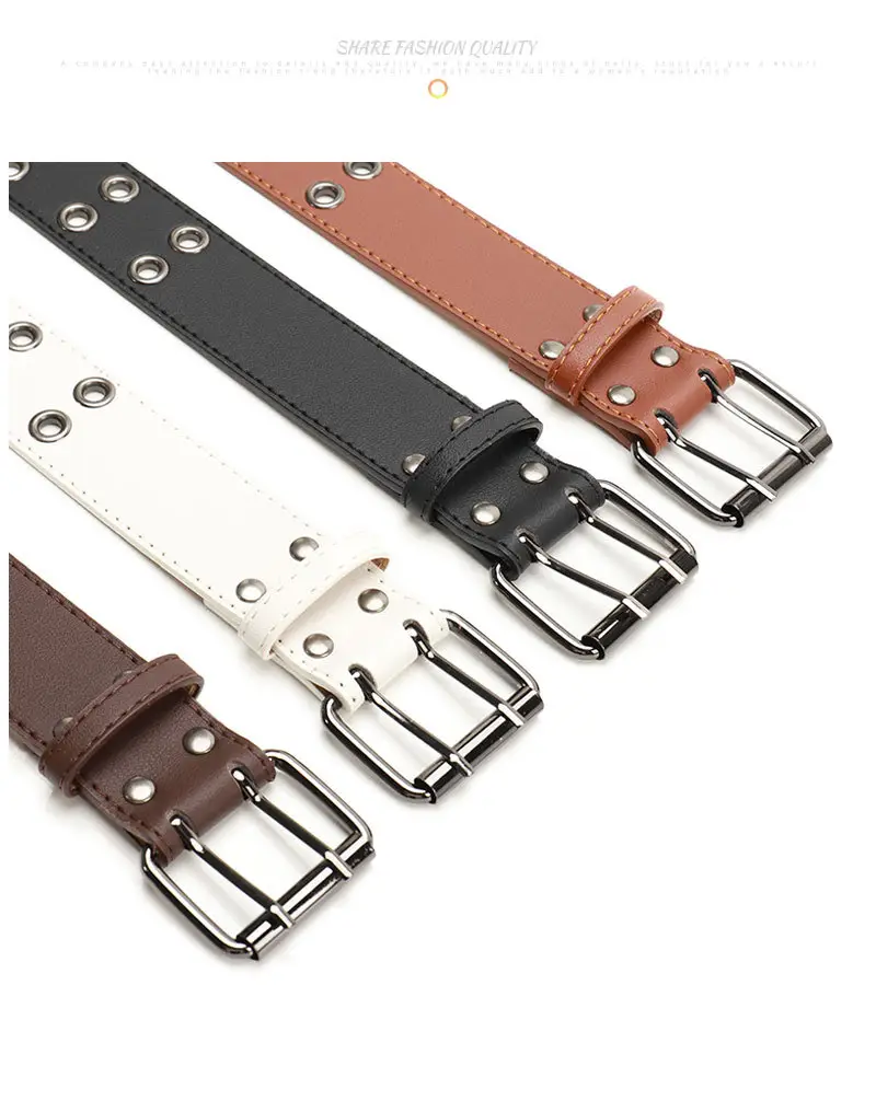 Punk Cross-Border Belt for Men Women Brown Black Eyelet — feature 20
