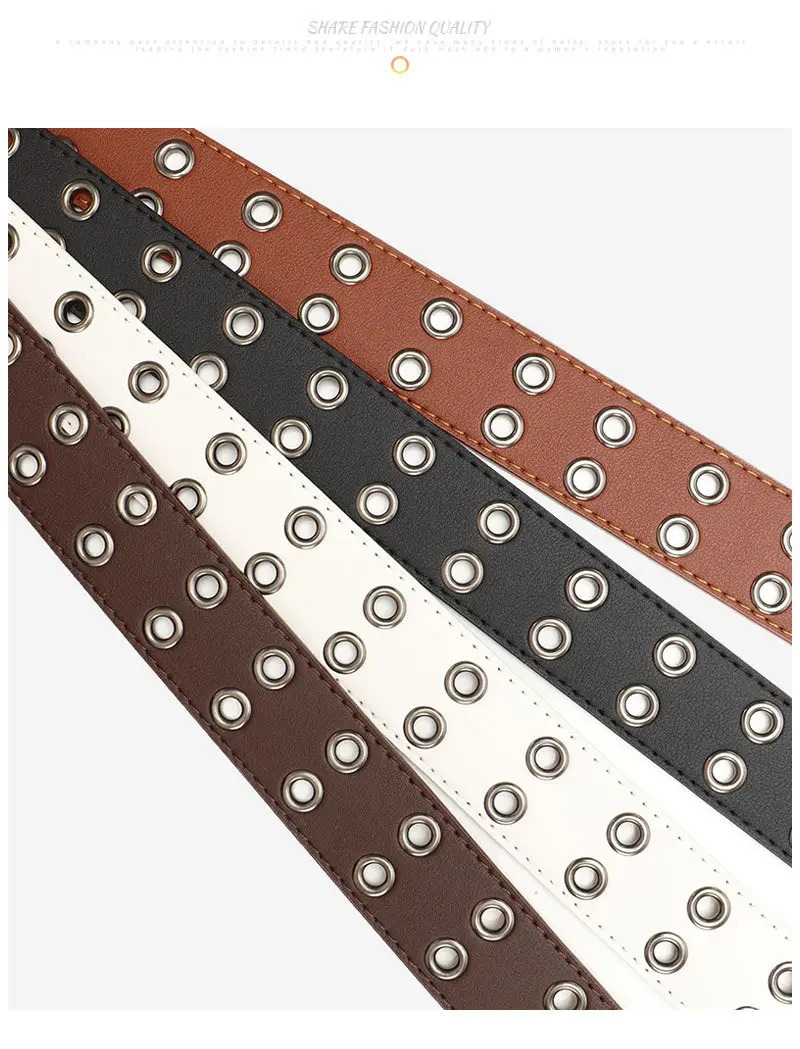 Punk Cross-Border Belt for Men Women Brown Black Eyelet — feature 21