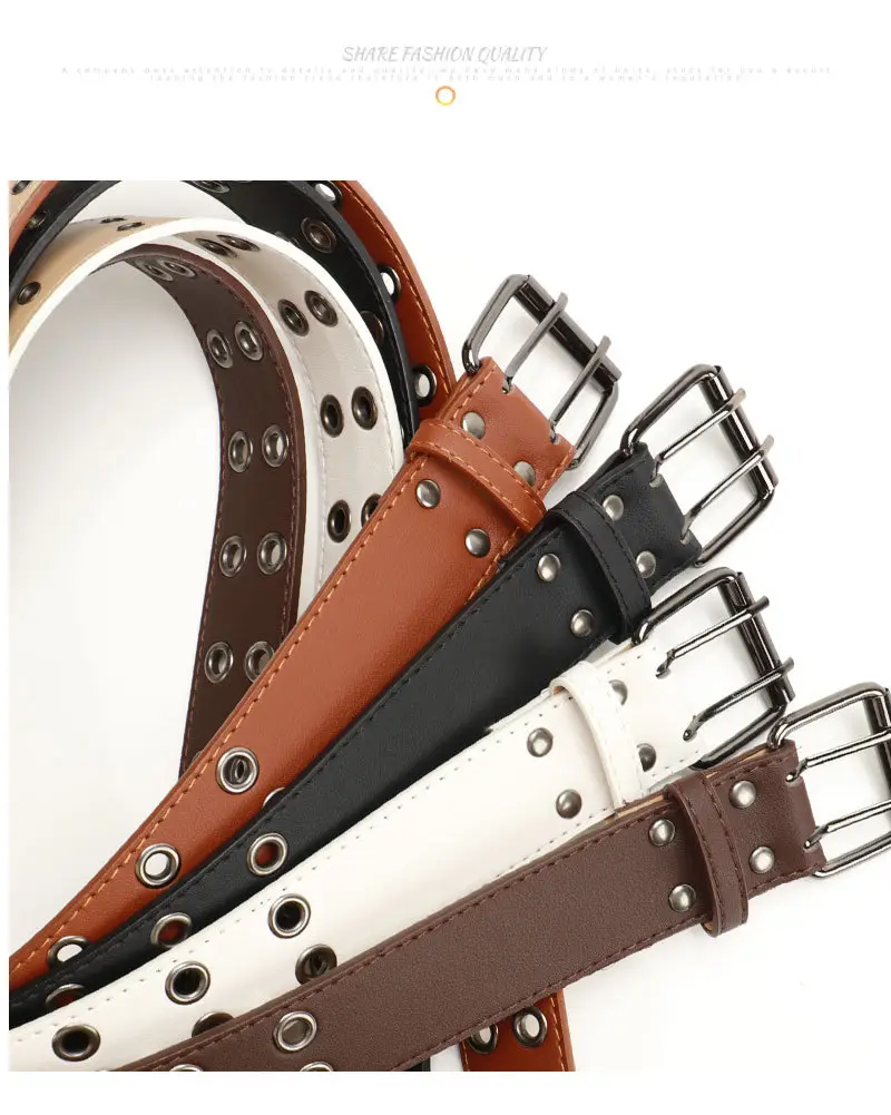 Punk Cross-Border Belt for Men Women Brown Black Eyelet — feature 23