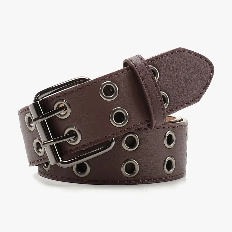 Punk Cross-Border Belt for Men Women Brown Black Eyelet - Image 3