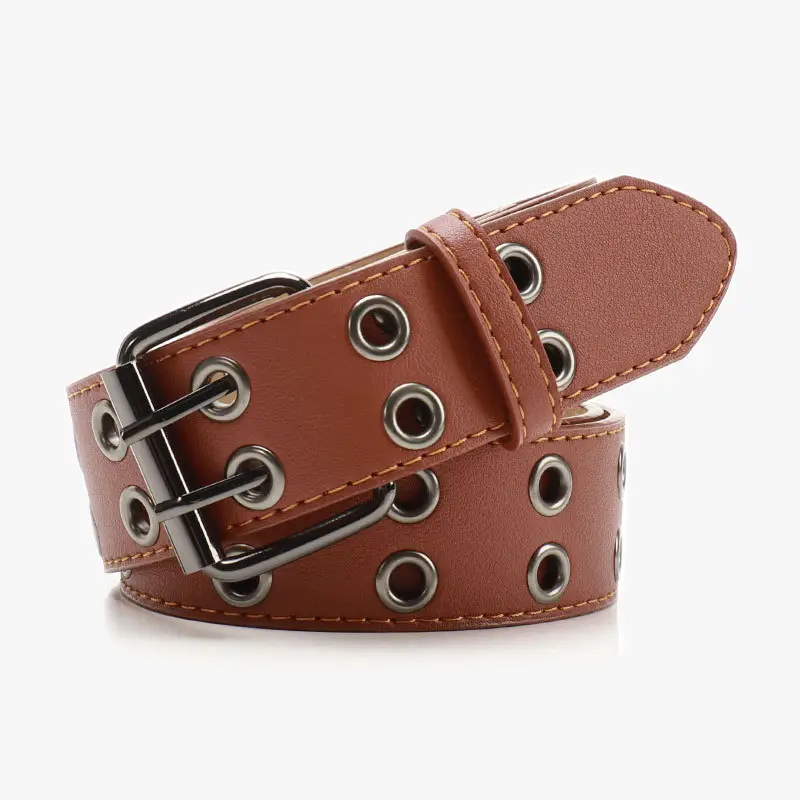 Punk Cross-Border Belt for Men Women Brown Black Eyelet - Image 4