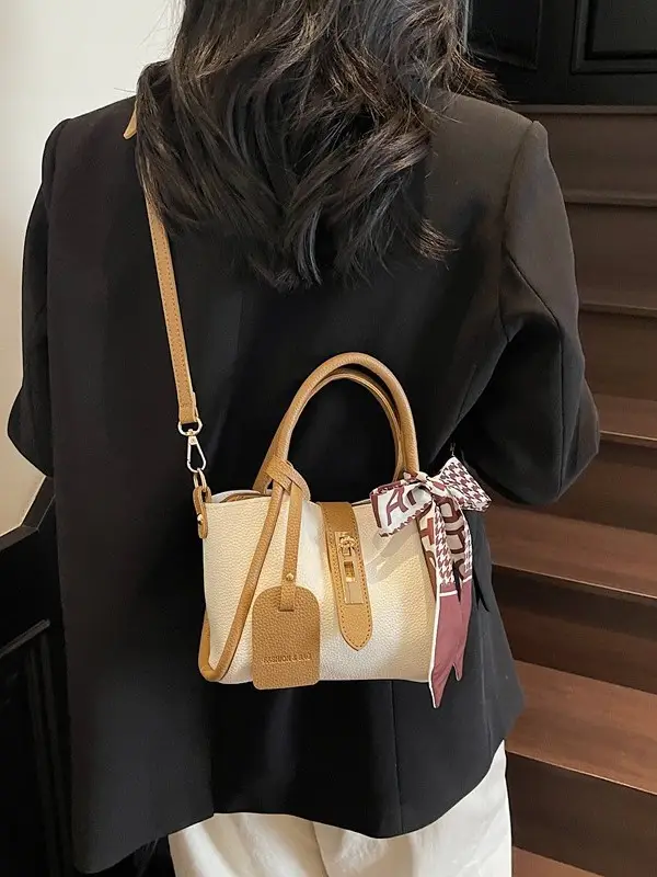 Women Cross-Border Handbag White Beige Houndstooth Tassel - Image 7