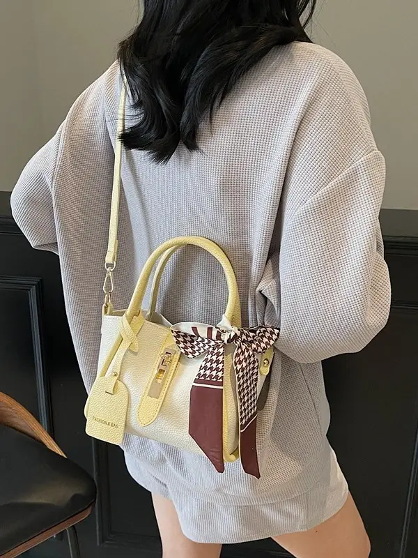 Women Cross-Border Handbag White Beige Houndstooth Tassel - Image 8