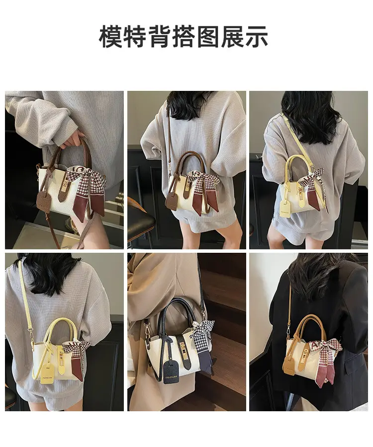 Women Cross-Border Handbag White Beige Houndstooth Tassel — feature 11