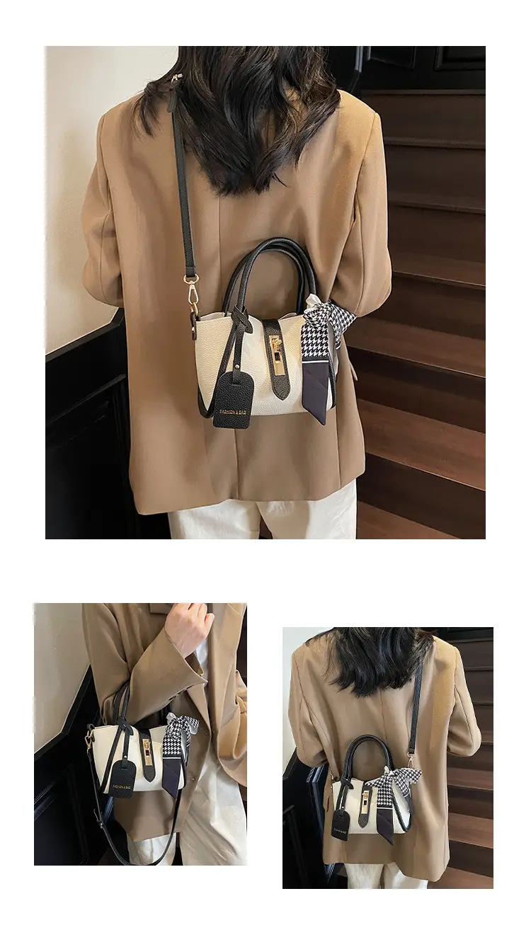 Women Cross-Border Handbag White Beige Houndstooth Tassel — feature 12
