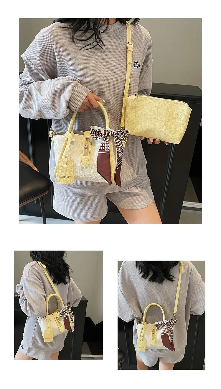 Women Cross-Border Handbag White Beige Houndstooth Tassel — feature 14