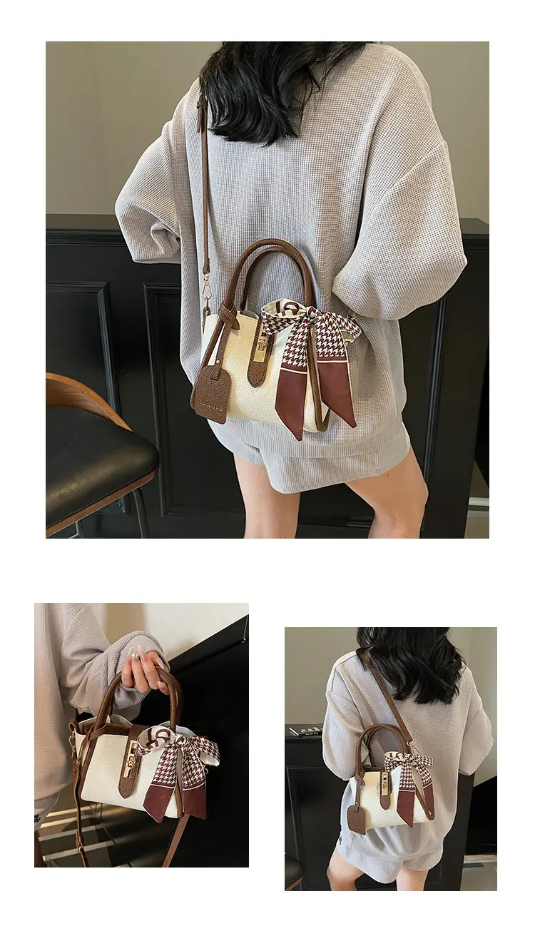 Women Cross-Border Handbag White Beige Houndstooth Tassel — feature 15
