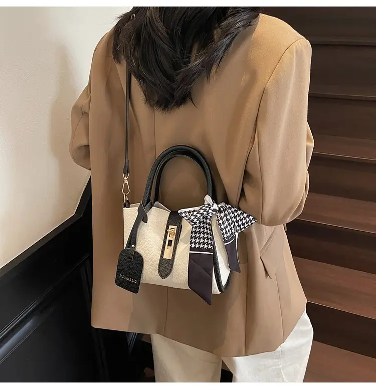 Women Cross-Border Handbag White Beige Houndstooth Tassel — feature 28