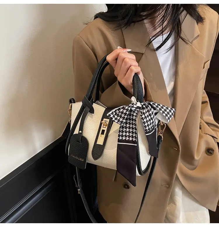 Women Cross-Border Handbag White Beige Houndstooth Tassel — feature 29