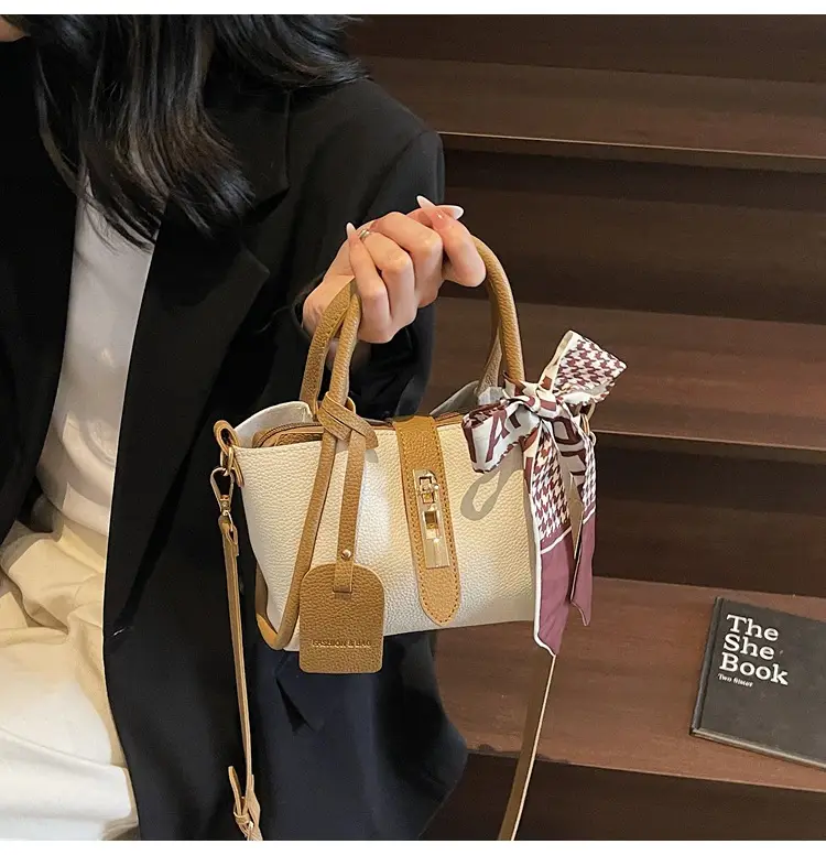 Women Cross-Border Handbag White Beige Houndstooth Tassel — feature 30