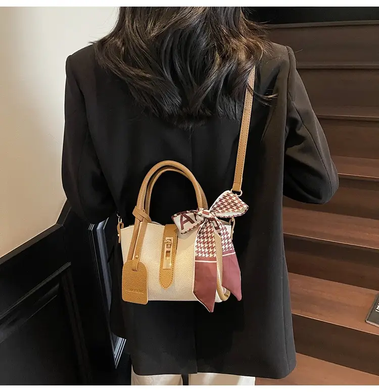 Women Cross-Border Handbag White Beige Houndstooth Tassel — feature 31