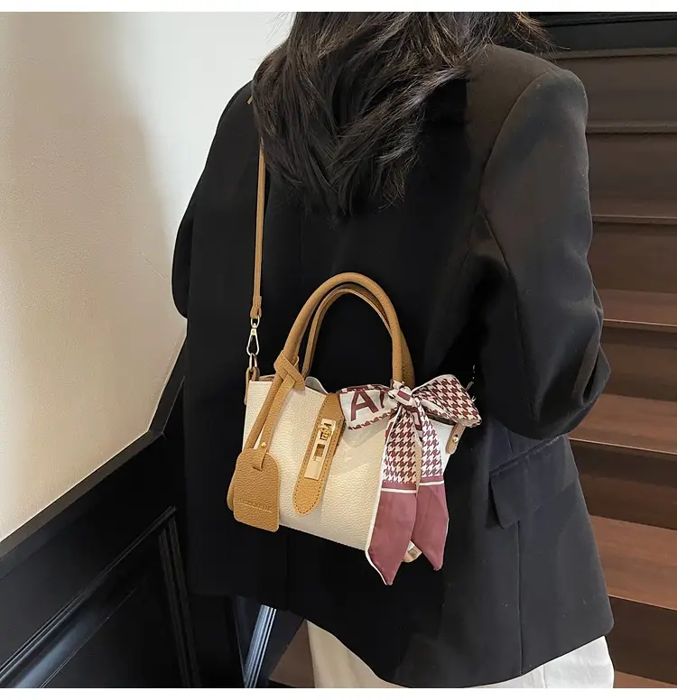 Women Cross-Border Handbag White Beige Houndstooth Tassel — feature 33