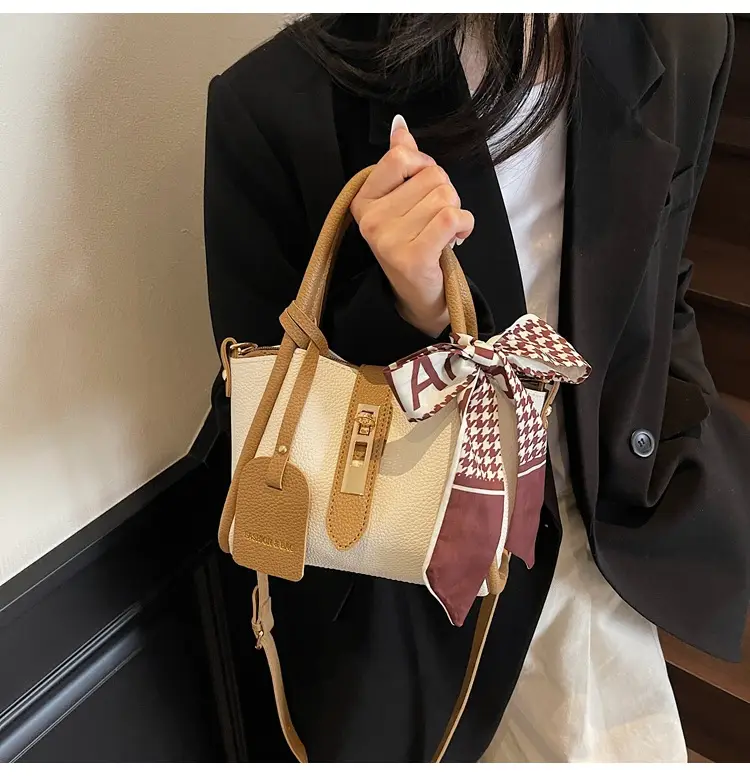 Women Cross-Border Handbag White Beige Houndstooth Tassel — feature 34