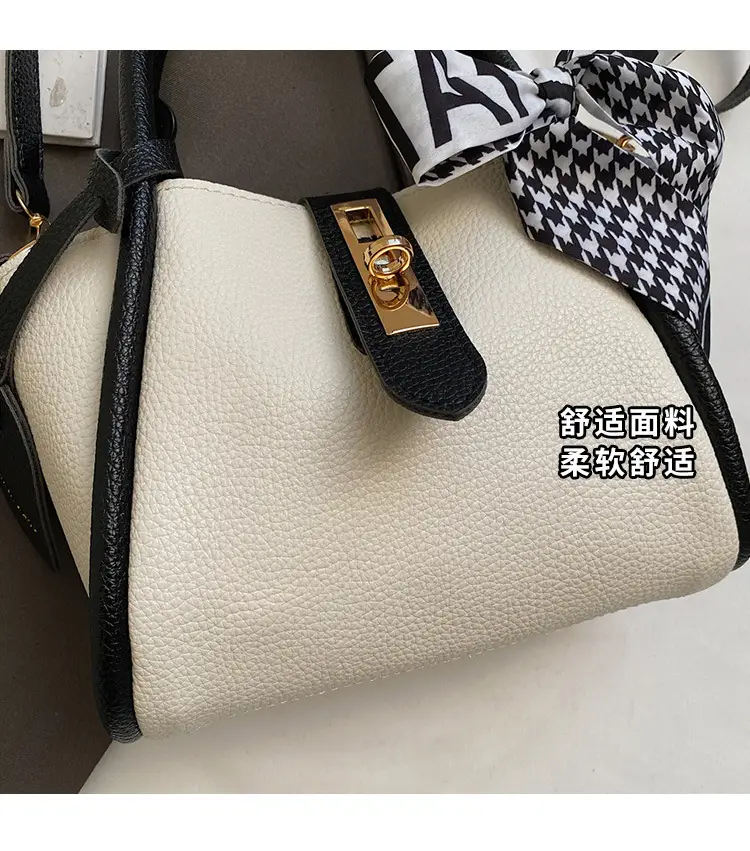 Women Cross-Border Handbag White Beige Houndstooth Tassel — feature 6
