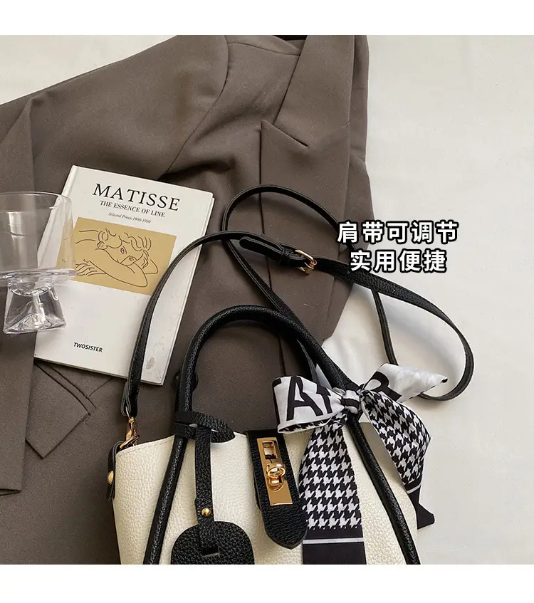 Women Cross-Border Handbag White Beige Houndstooth Tassel — feature 9