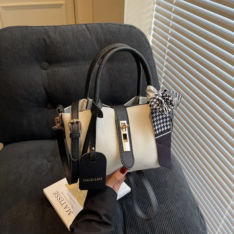 Women Cross-Border Handbag White Beige Houndstooth Tassel