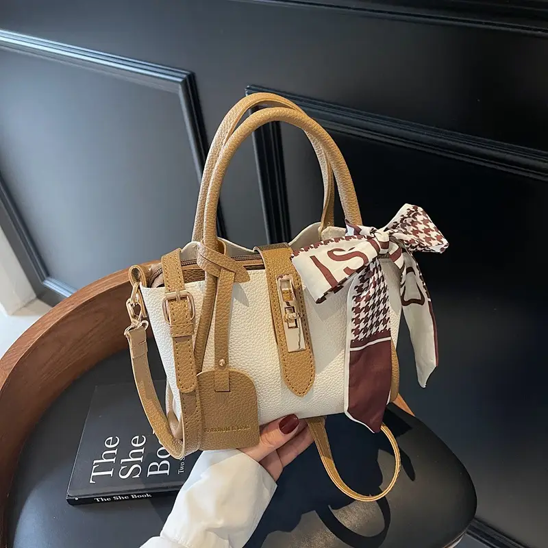 Women Cross-Border Handbag White Beige Houndstooth Tassel - Image 2