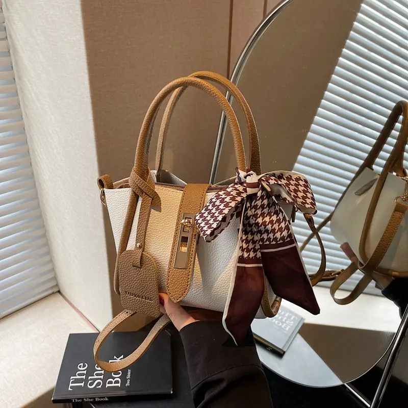Women Cross-Border Handbag White Beige Houndstooth Tassel - Image 3