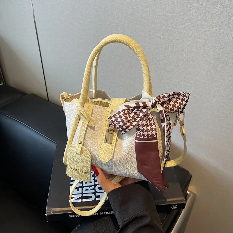 Women Cross-Border Handbag White Beige Houndstooth Tassel - Image 4