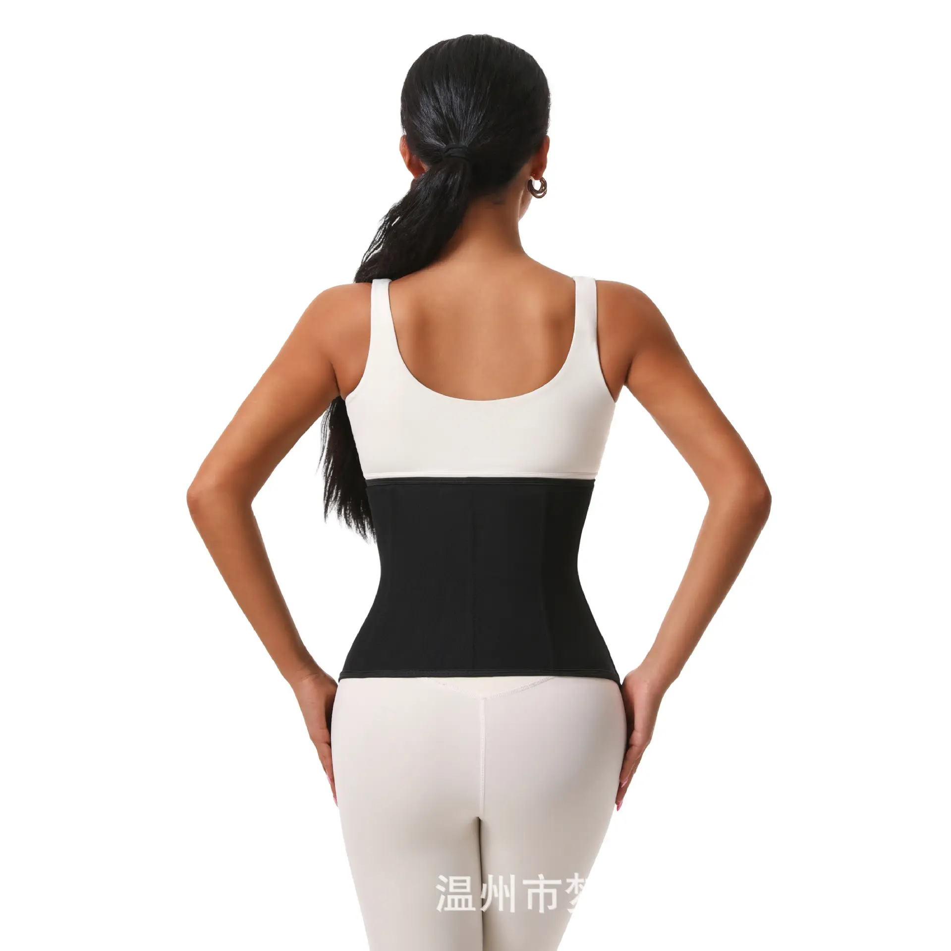 Black Mesh Waistband Tummy Shapewear Belt with Zipper - Image 2