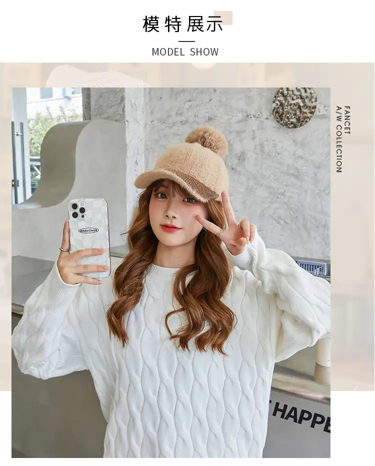 Korean Style Women's New Fur Ball Knitted Baseball Cap — feature 11