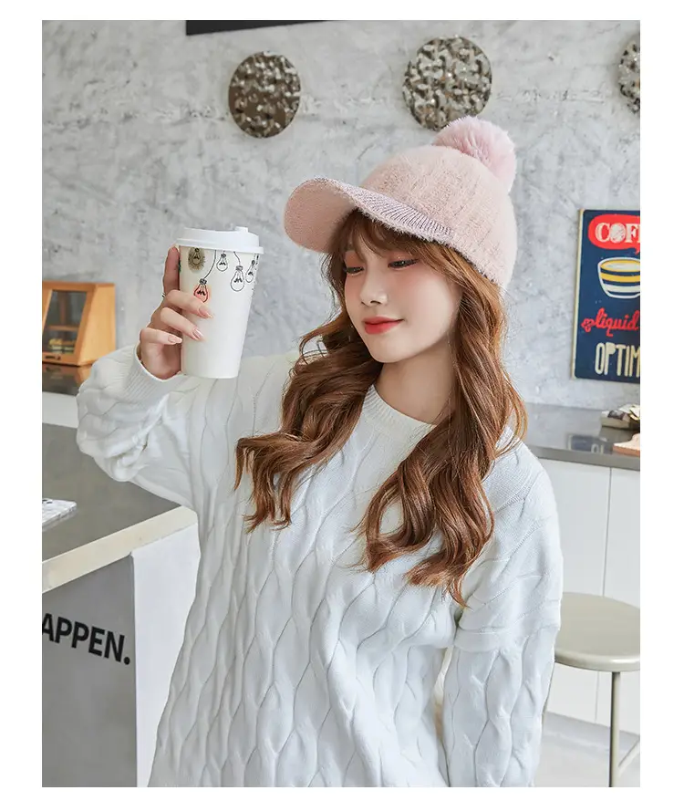 Korean Style Women's New Fur Ball Knitted Baseball Cap — feature 13