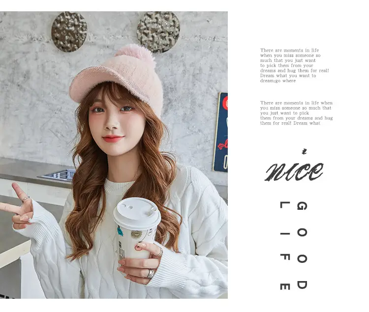 Korean Style Women's New Fur Ball Knitted Baseball Cap — feature 14