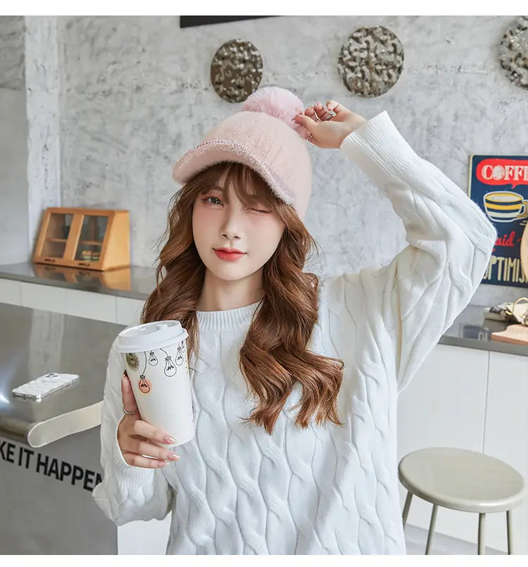 Korean Style Women's New Fur Ball Knitted Baseball Cap — feature 15