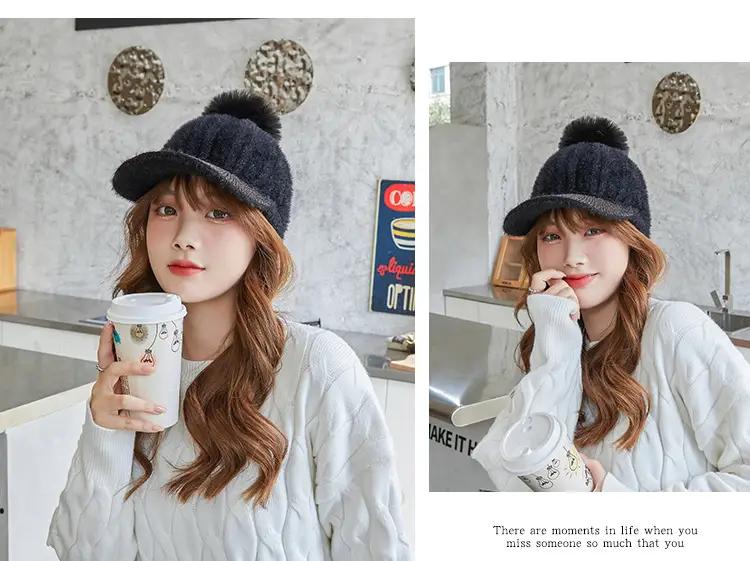 Korean Style Women's New Fur Ball Knitted Baseball Cap — feature 17