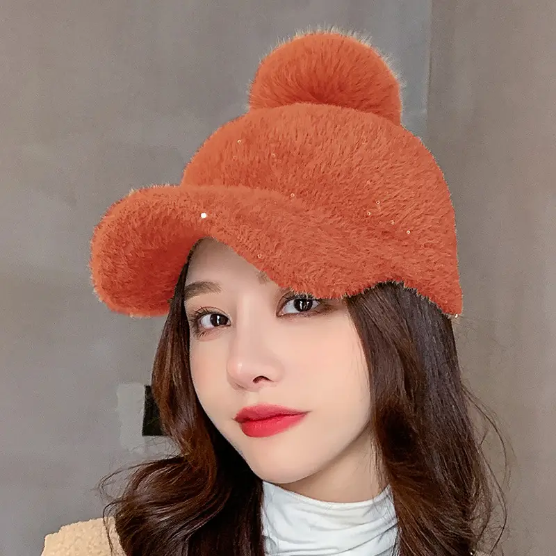 Korean Style Women's New Fur Ball Knitted Baseball Cap - Image 5