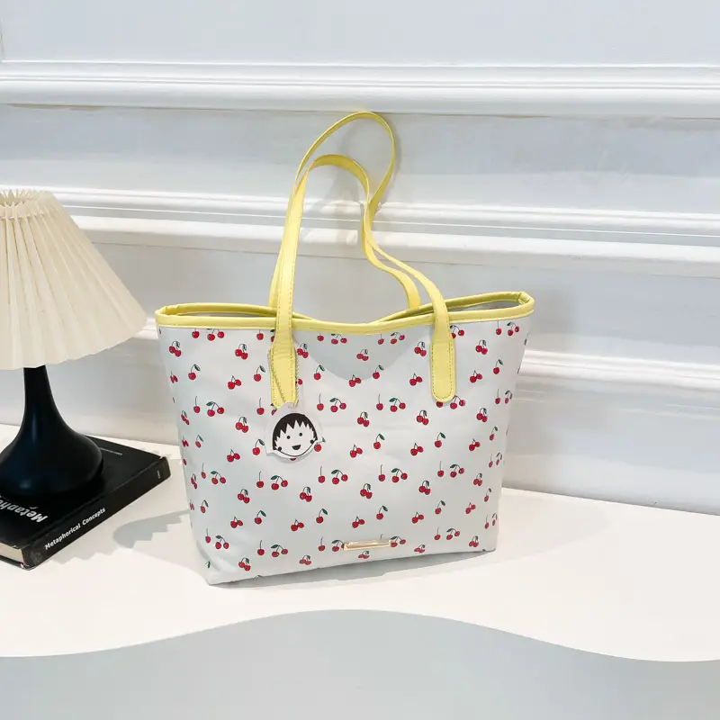 Women Printed Cherry Bag Yellow Handles - Image 3