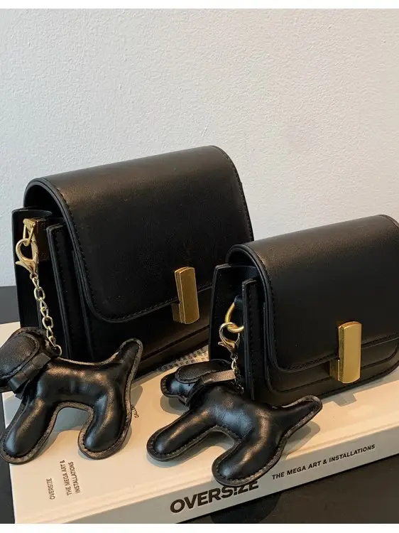Women's Crossbody Bag 2025 Black Leather Square Design