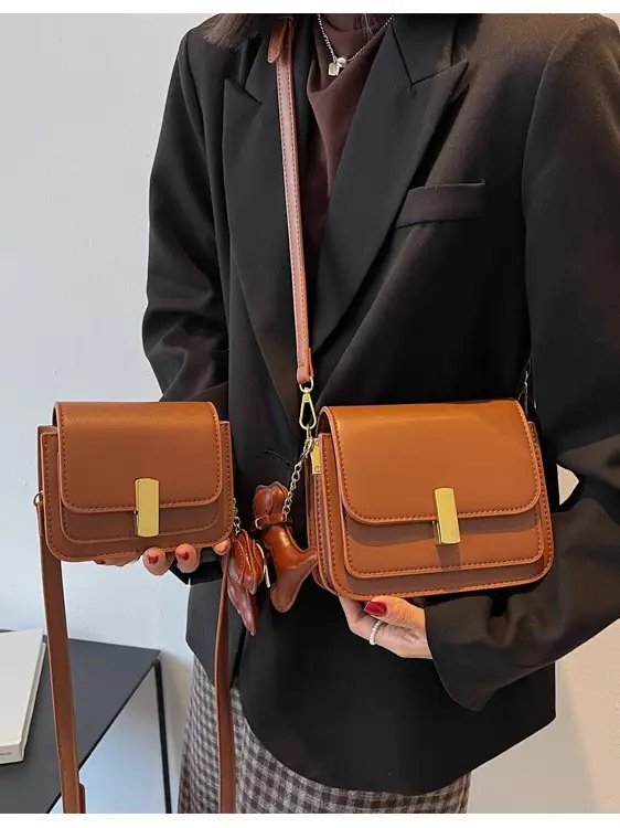 Women's Crossbody Bag 2025 Black Leather Square Design