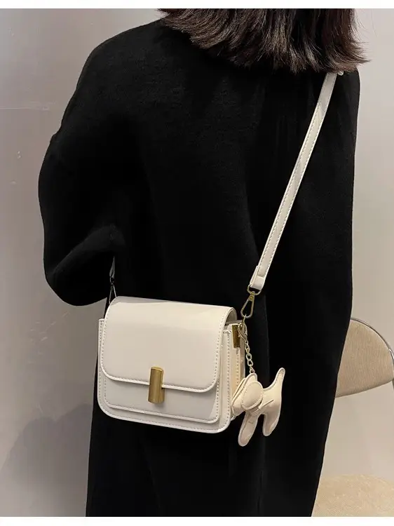 Women's Crossbody Bag 2025 Black Leather Square Design