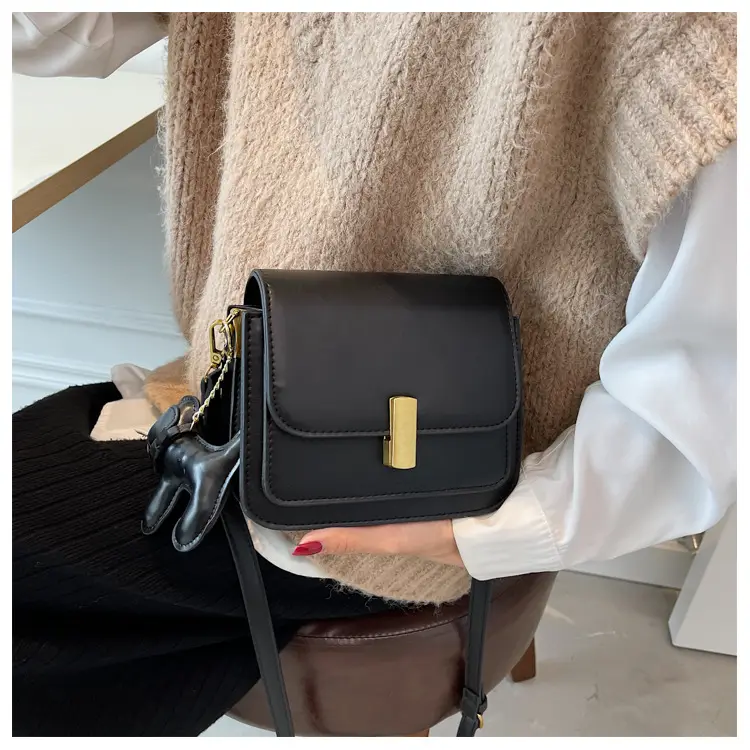 Women's Crossbody Bag 2025 Black Leather Square Design — feature 26