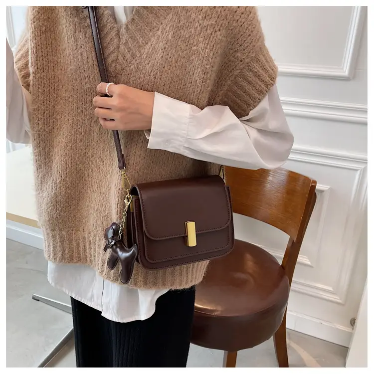 Women's Crossbody Bag 2025 Black Leather Square Design — feature 29