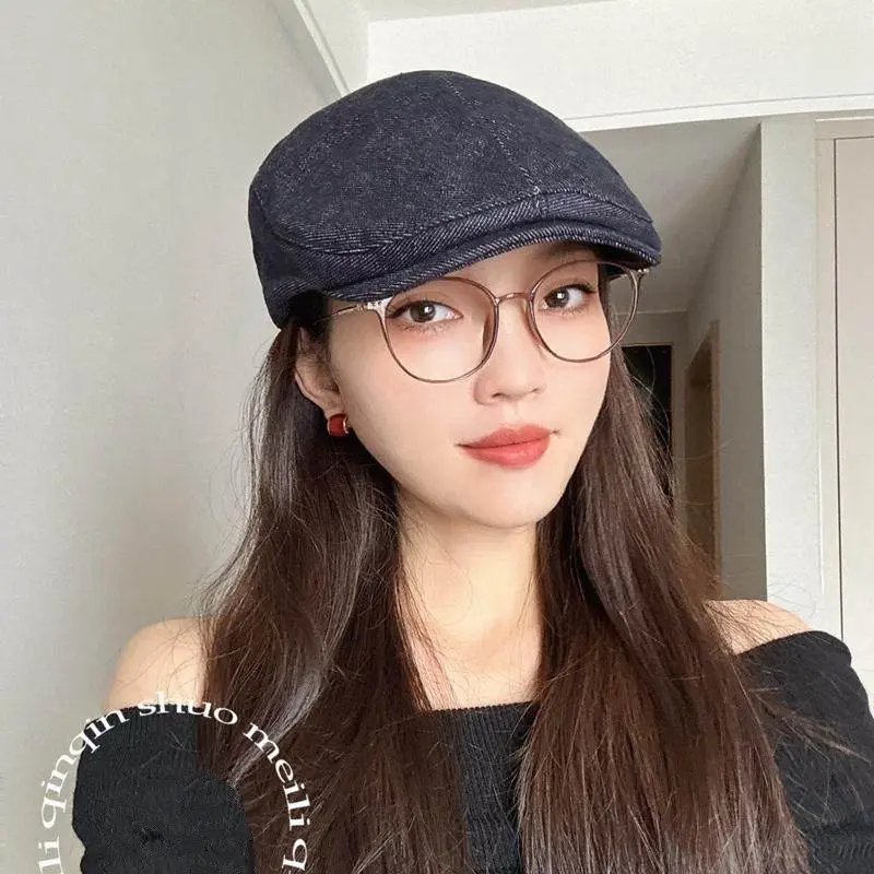 Women's American Retro Navy Blue Denim Cap - Image 8