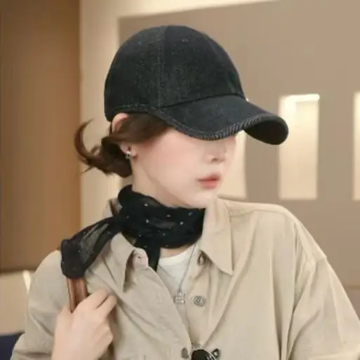 Women's American Retro Navy Blue Denim Cap - Image 9