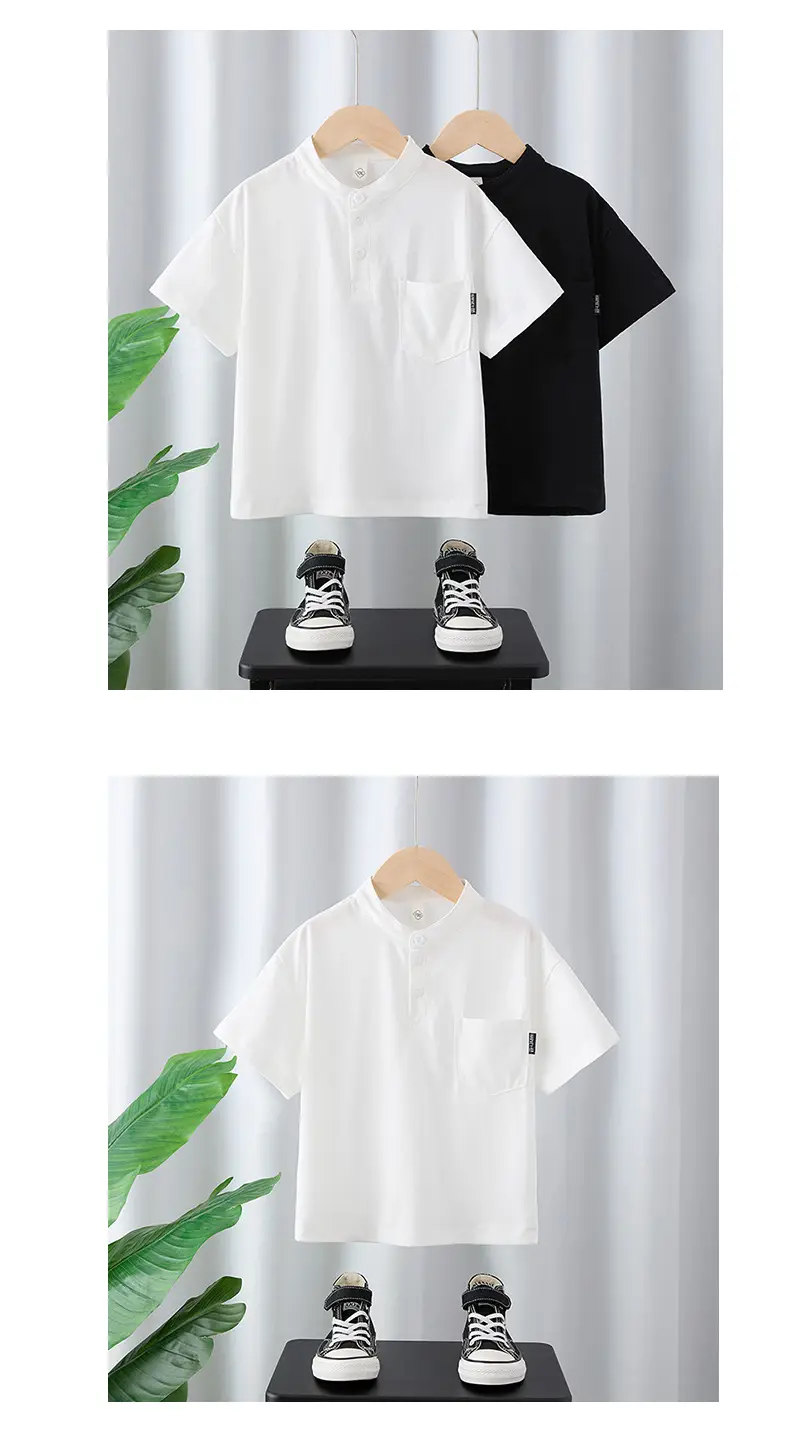 Boys White Short Sleeve T-Shirt 2025 Summer — feature 5