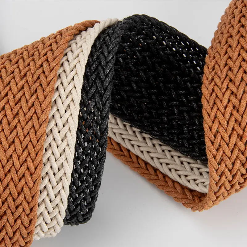 Women's Woven Belt with Round Buckle Brown - Image 7